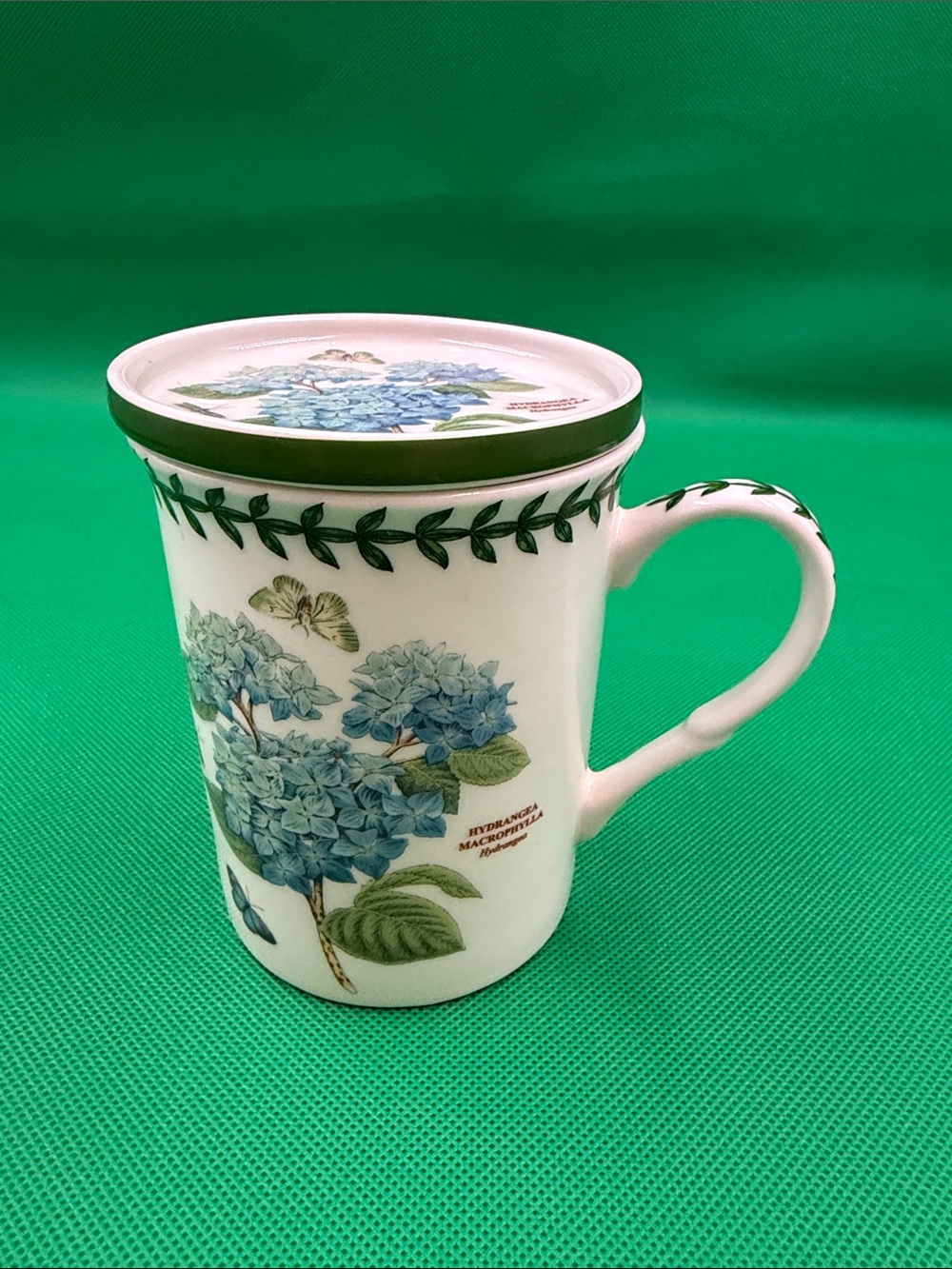 Potmetrion (Botanical Garden)
Floral Hydrangea Tea Mug with Lid - Blue & Green